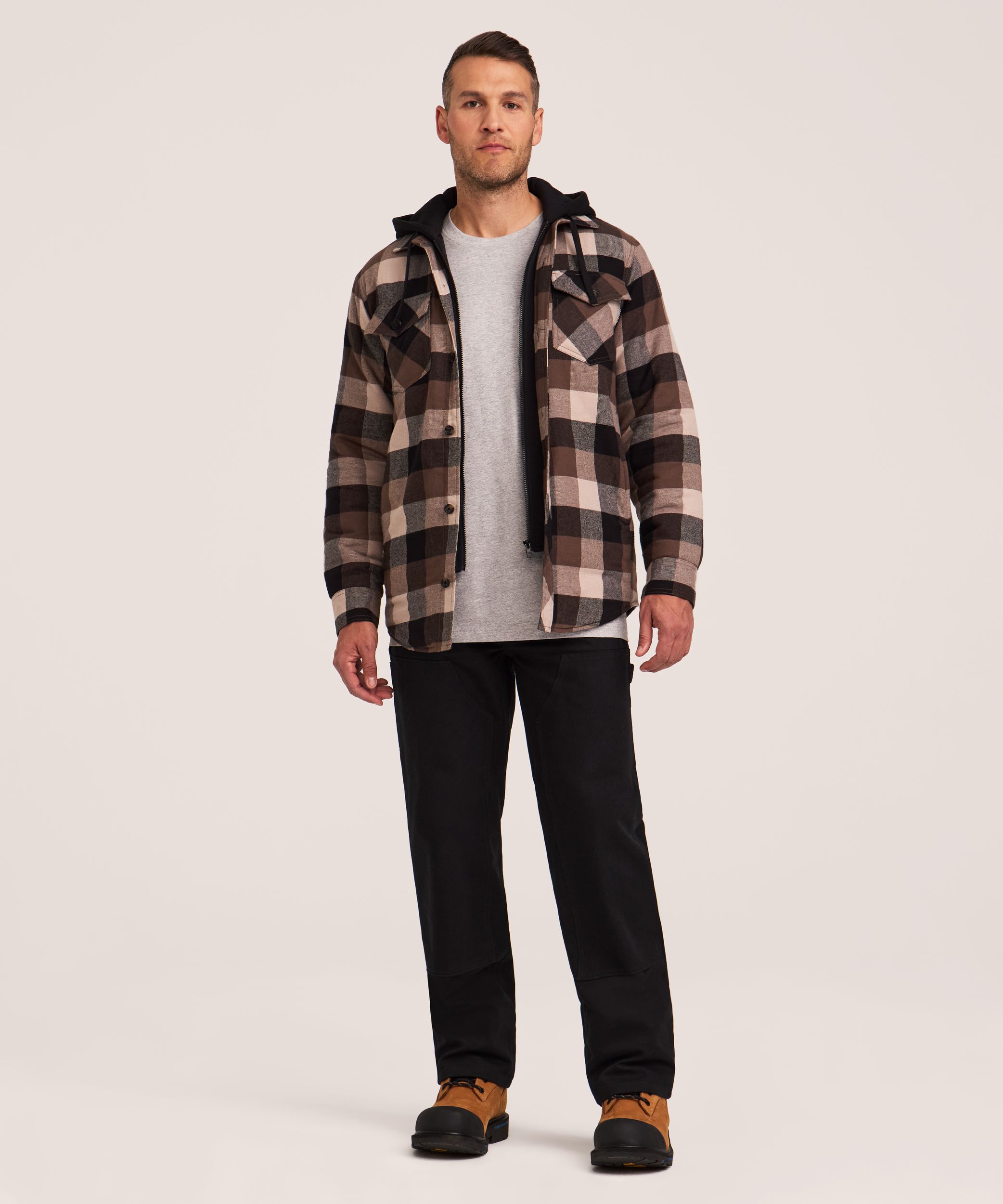 Chemise de travail à capuche en flanelle matelassée pour hommes, série WorkPro, Dakota