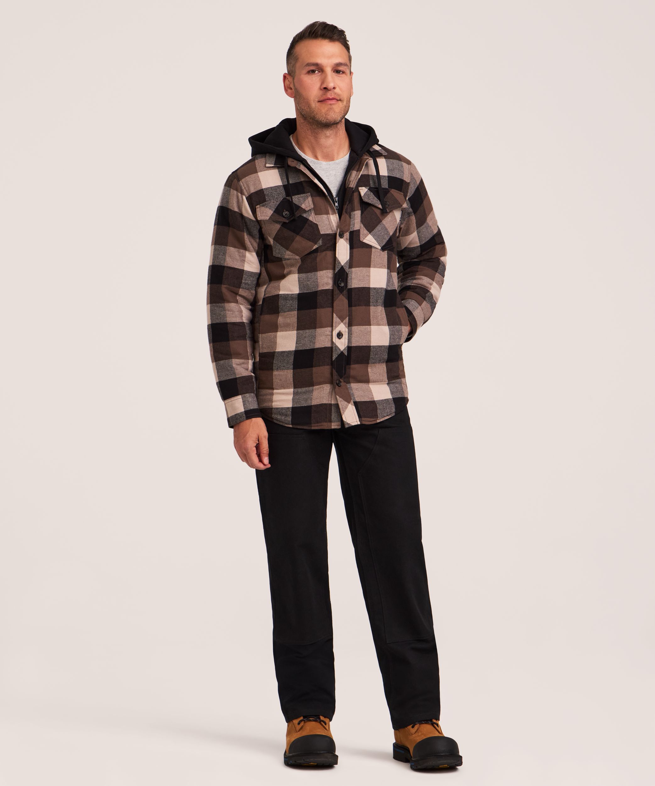 Chemise de travail à capuche en flanelle matelassée pour hommes, série WorkPro, Dakota