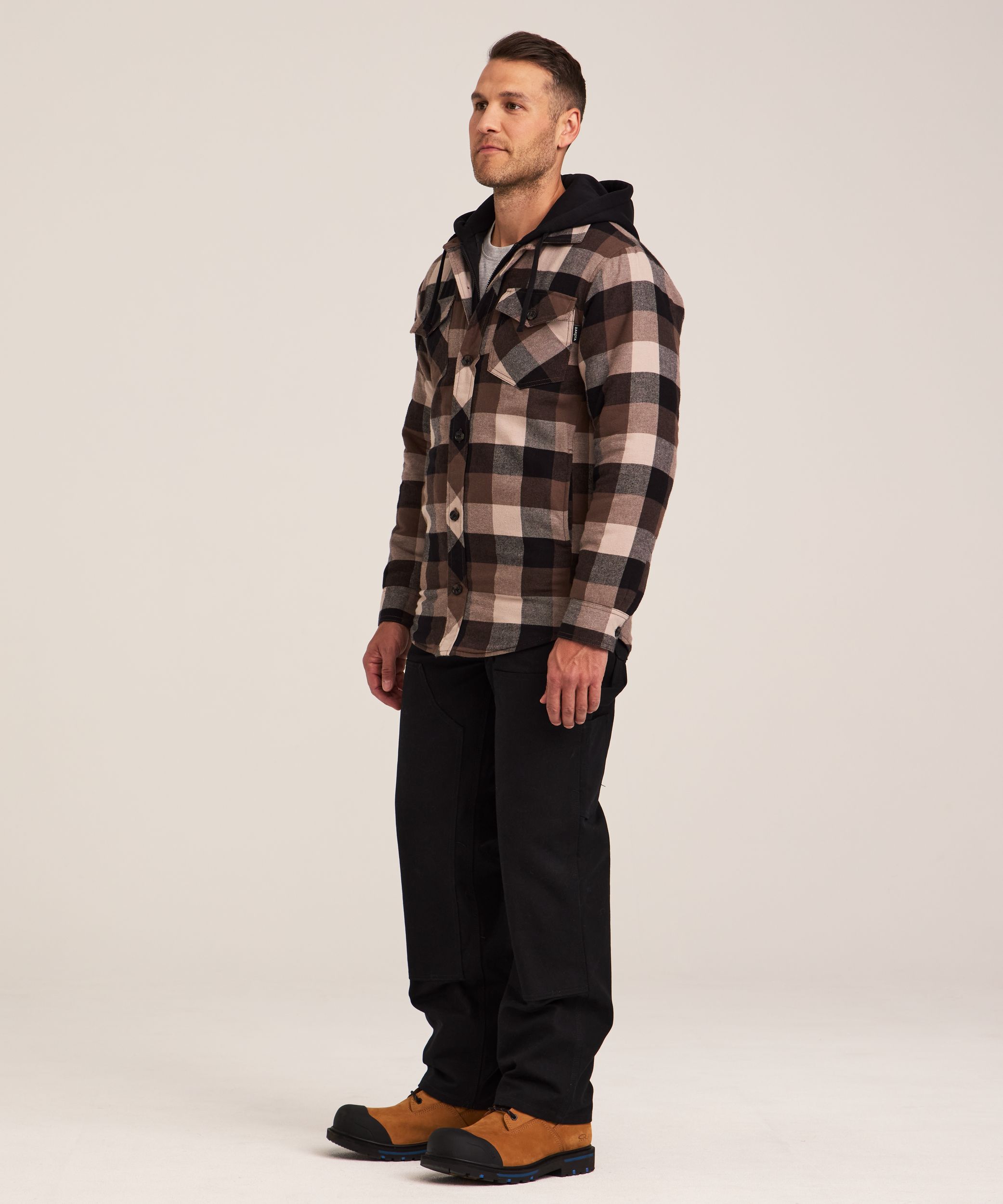Chemise de travail à capuche en flanelle matelassée pour hommes, série WorkPro, Dakota
