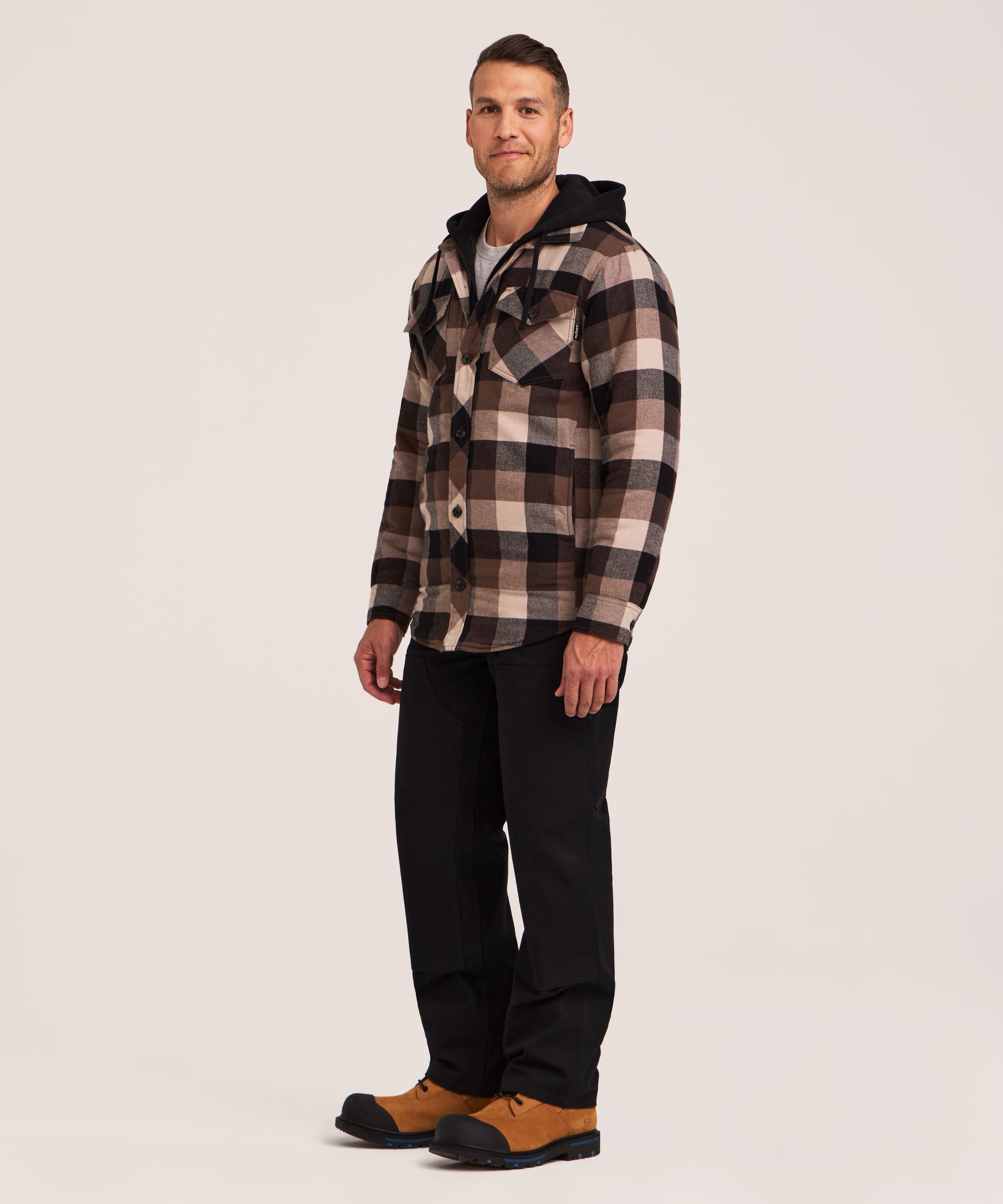 Chemise de travail à capuche en flanelle matelassée pour hommes, série WorkPro, Dakota