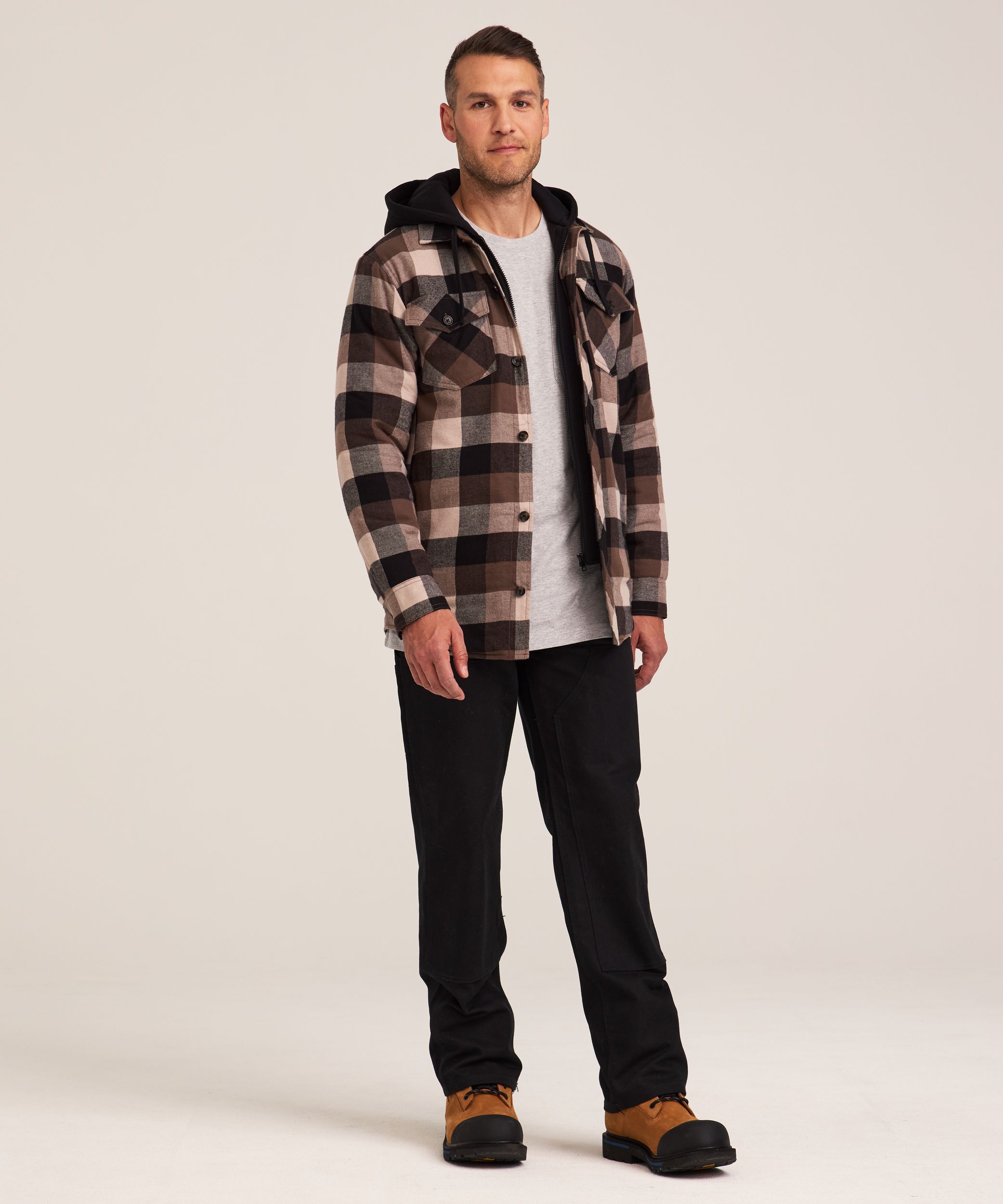 Chemise de travail à capuche en flanelle matelassée pour hommes, série WorkPro, Dakota