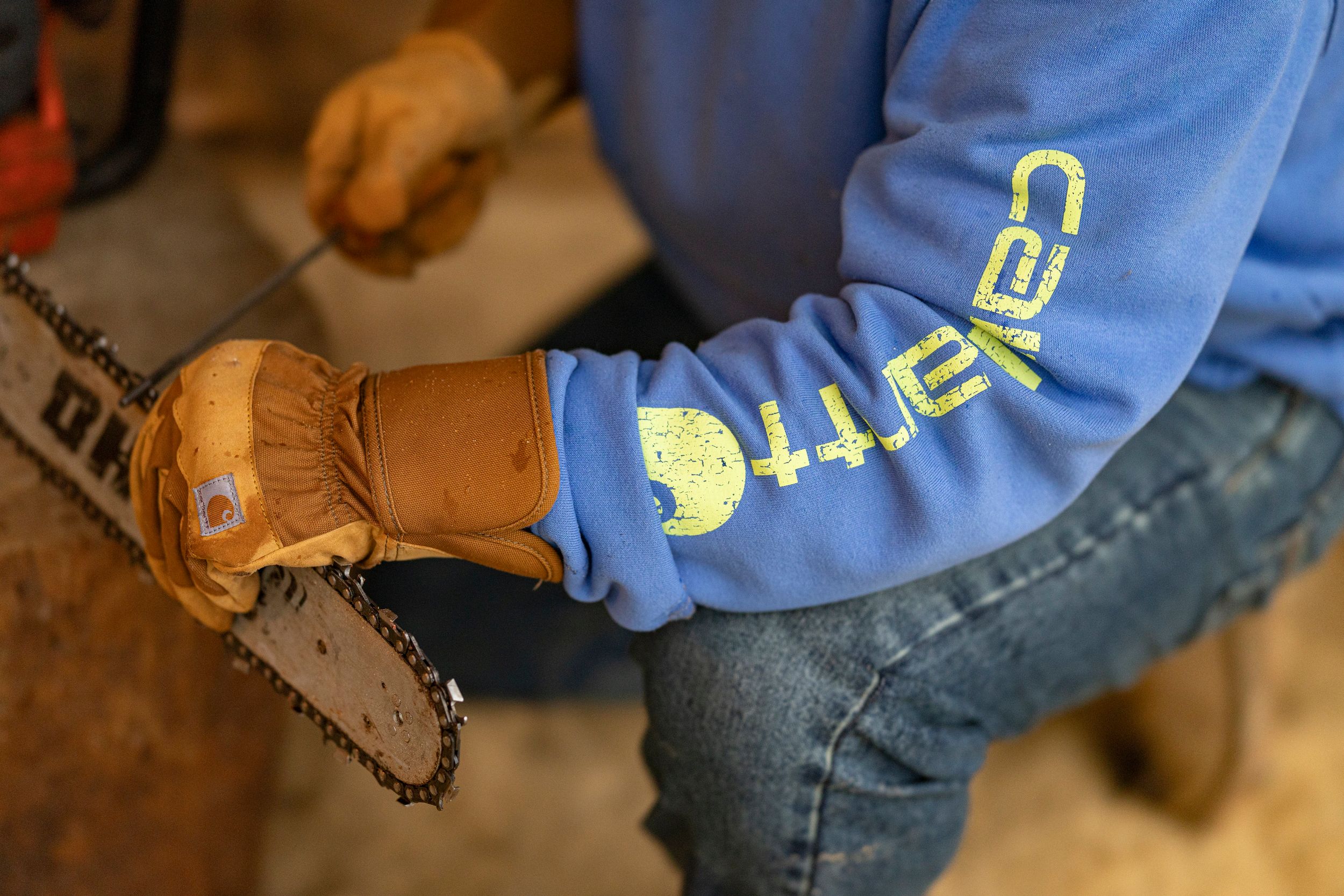 Chandail en molleton à capuche de poids moyen avec logo sur la manche pour hommes, Carhartt