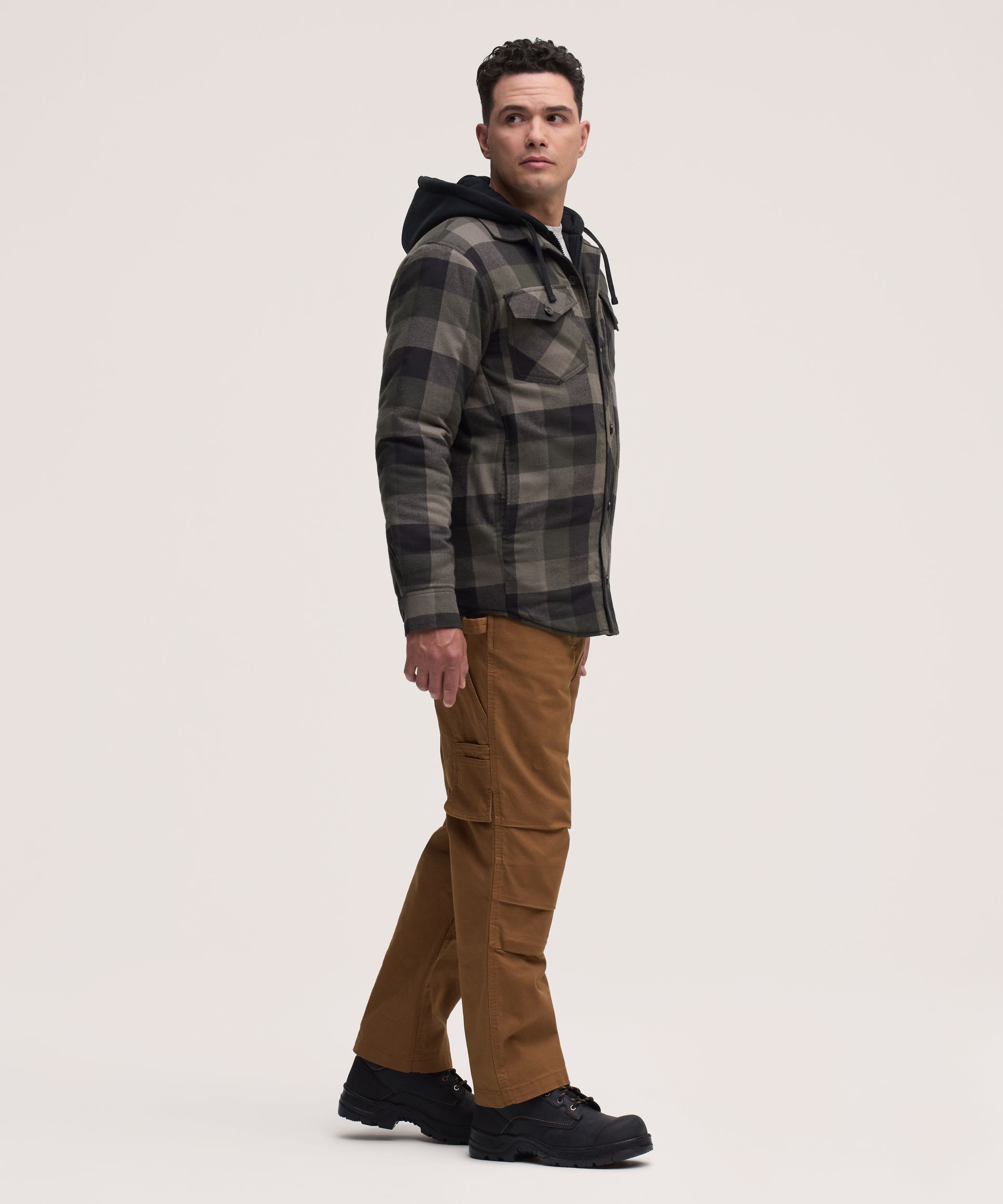 Chemise de travail à capuche en flanelle matelassée pour hommes, série WorkPro, Dakota