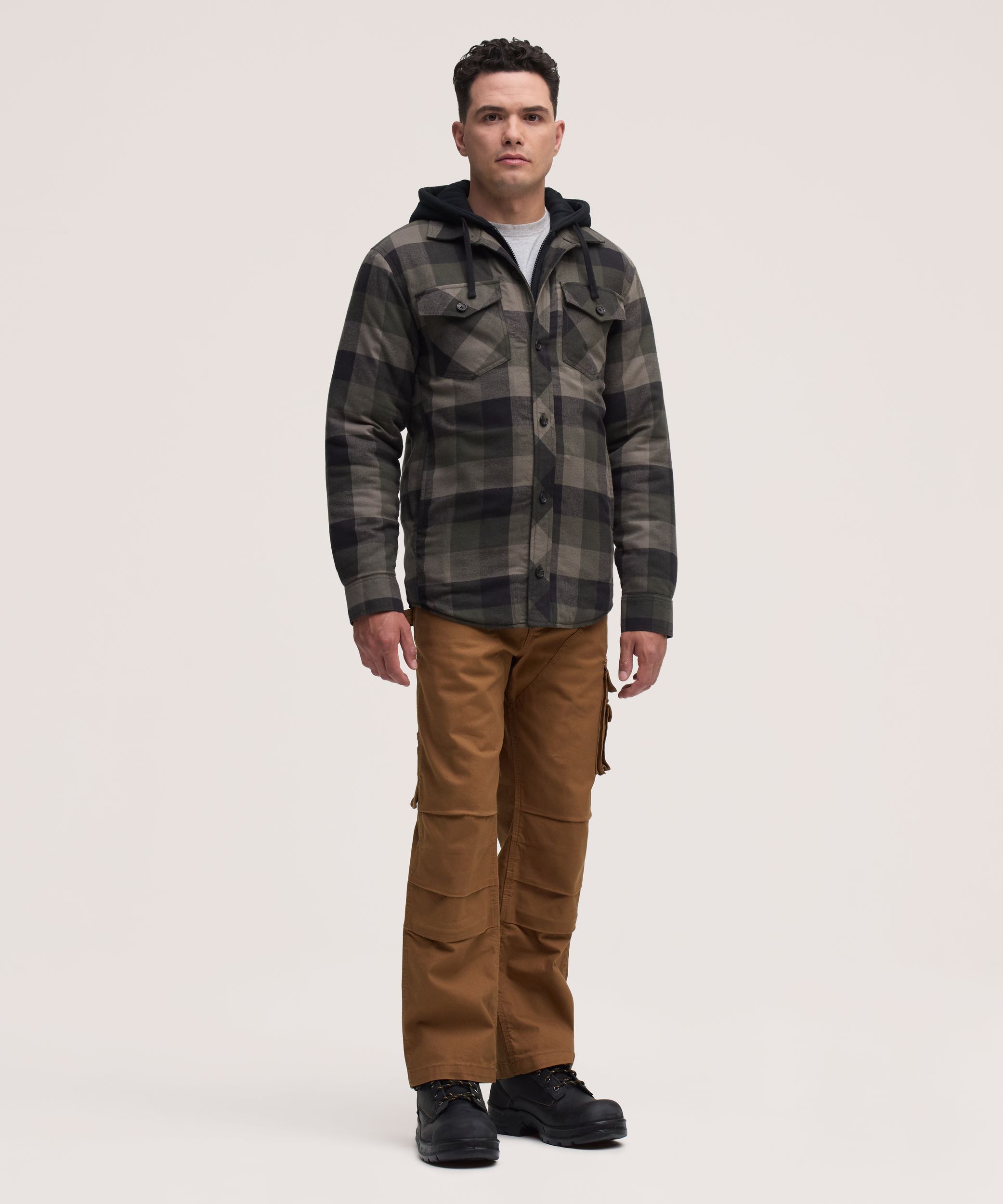 Chemise de travail à capuche en flanelle matelassée pour hommes, série WorkPro, Dakota