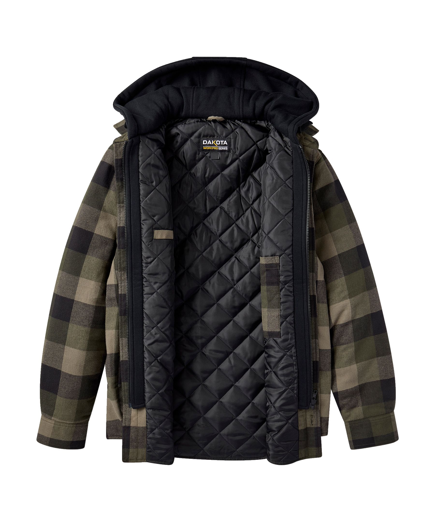 Chemise de travail à capuche en flanelle matelassée pour hommes, série WorkPro, Dakota