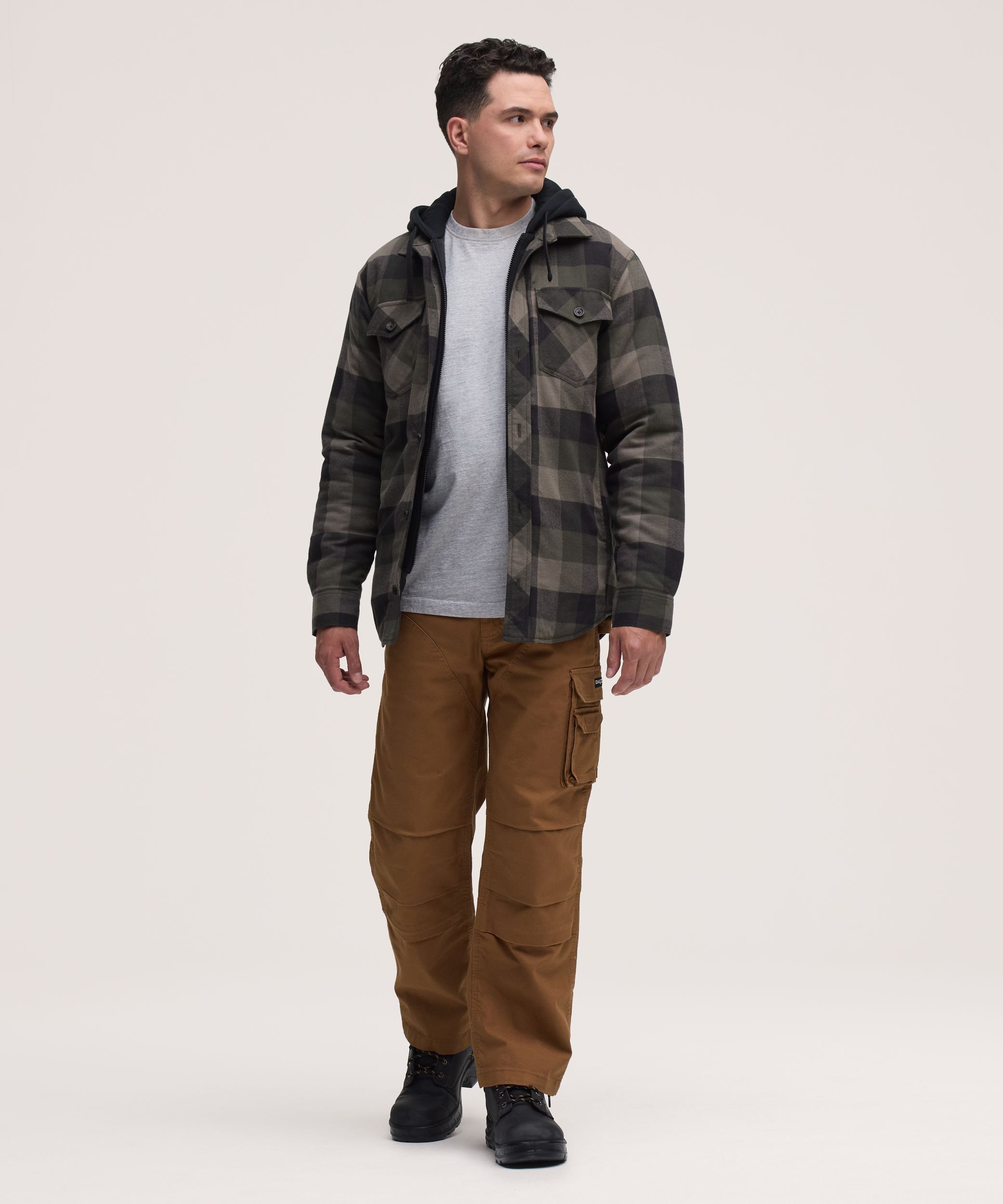 Chemise de travail à capuche en flanelle matelassée pour hommes, série WorkPro, Dakota