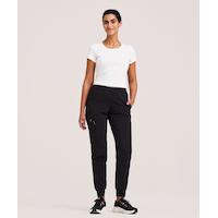 Scrubletics Women's Jogger Fit Elastic Stretch Waist Scrub Pants - Black Front_Flat