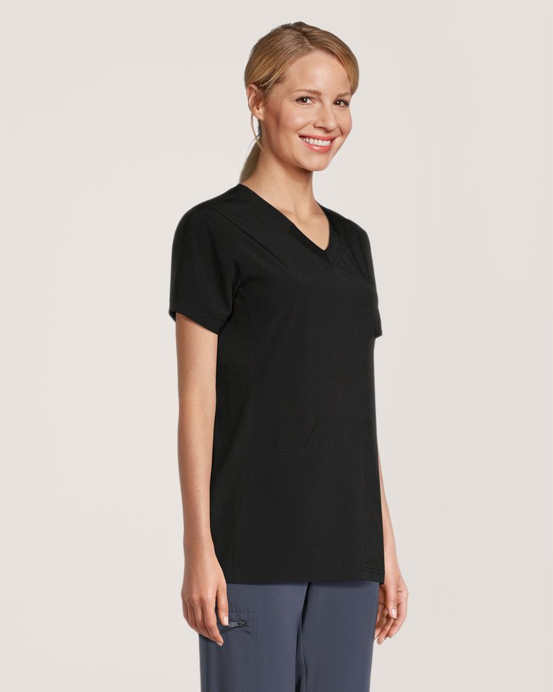 Haut d'uniforme médical sportif Scrubletics à encolure en V et à poche kangourou, pour femmes
