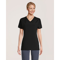 Scrubletics Women's V-Neck Athletic Kangaroo Pocket Scrub Top - Black Front_Flat