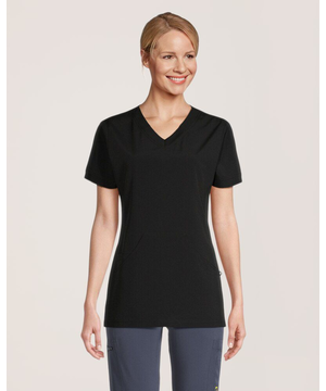 Scrubletics Women's V-Neck Athletic Kangaroo Pocket Scrub Top - Black