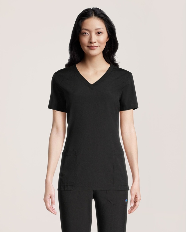 Haut d'uniforme médical sportif Scrubletics à encolure en V et à poche kangourou, pour femmes