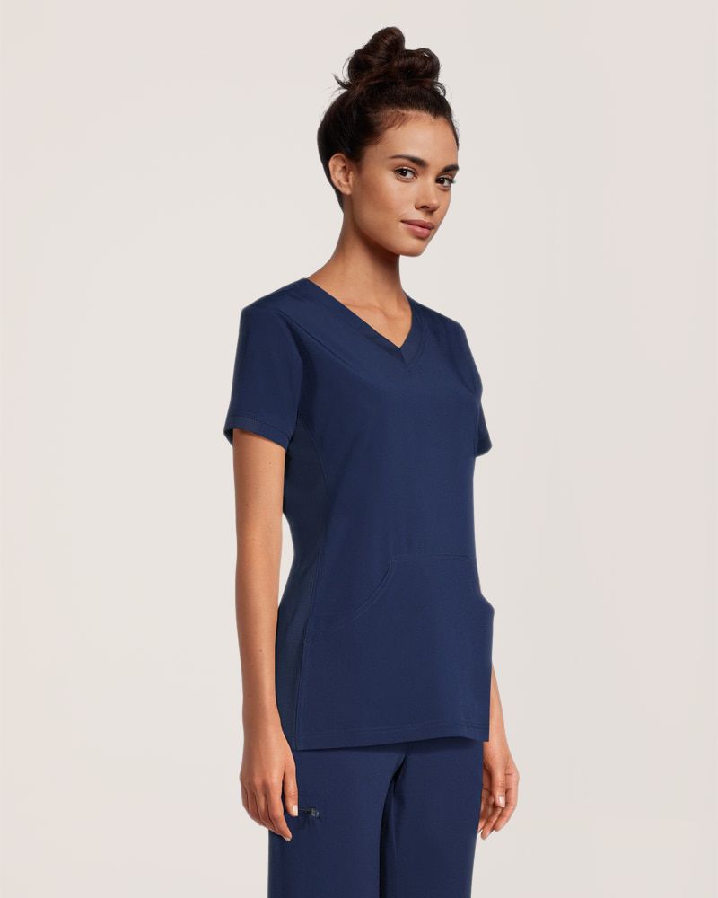 Scrubletics Women's V-Neck Athletic Kangaroo Pocket Scrub Top