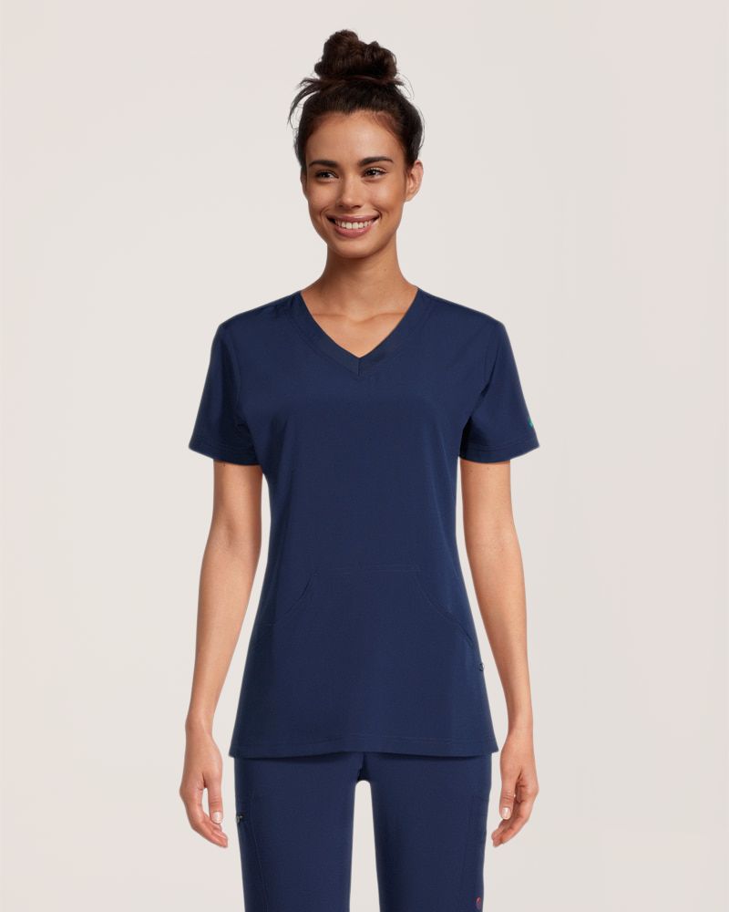 Scrubletics Women's V-Neck Athletic Kangaroo Pocket Scrub Top