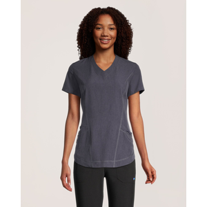 Scrubletics Women's V-Neck Curved Hem Scrub Top - Odyssey Grey