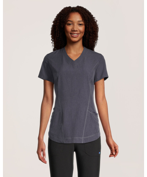 Scrubletics Women's V-Neck Curved Hem Scrub Top - Odyssey Grey