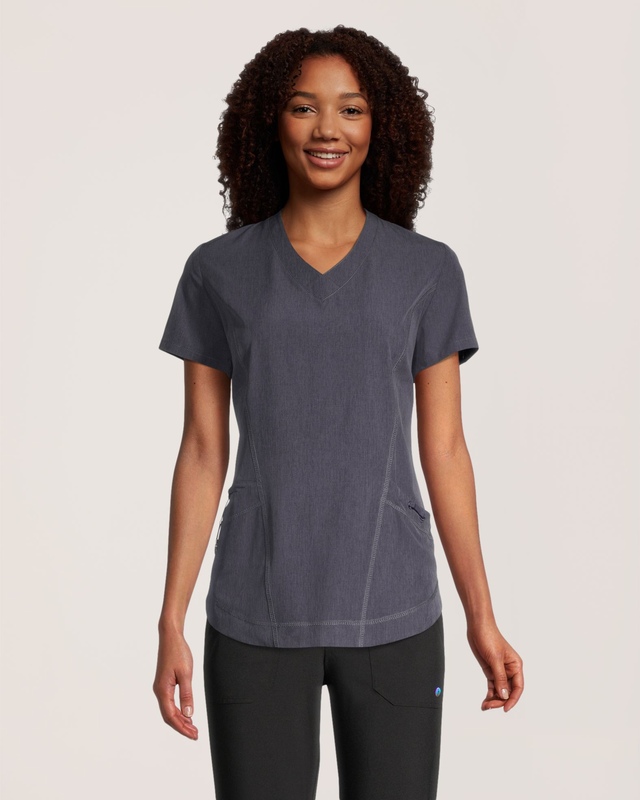 Scrubletics Women's V-Neck Curved Hem Scrub Top - Odyssey Grey