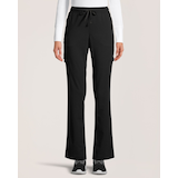 Health Pro Heart Women's Heart Cargo Pocket Elastic Stretch Waist with Drawstring Scrub Pants - Black Front_Flat