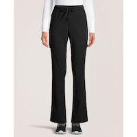 Health Pro Heart Women's Heart Cargo Pocket Elastic Stretch Waist with Drawstring Scrub Pants - Black Front_Flat