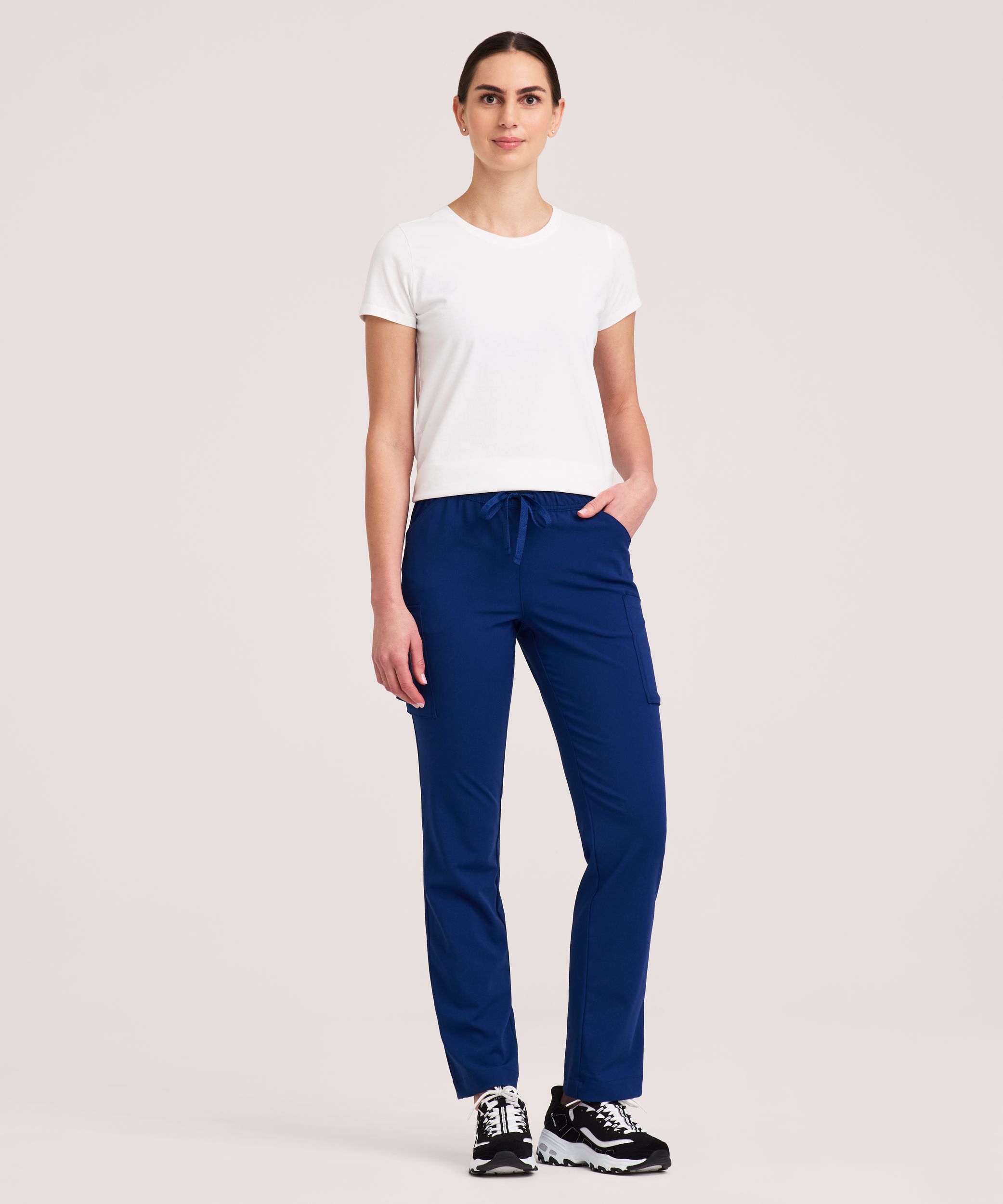 Health Pro Heart Women's Heart Cargo Pocket Elastic Stretch Waist with Drawstring Scrub Pants - Navy