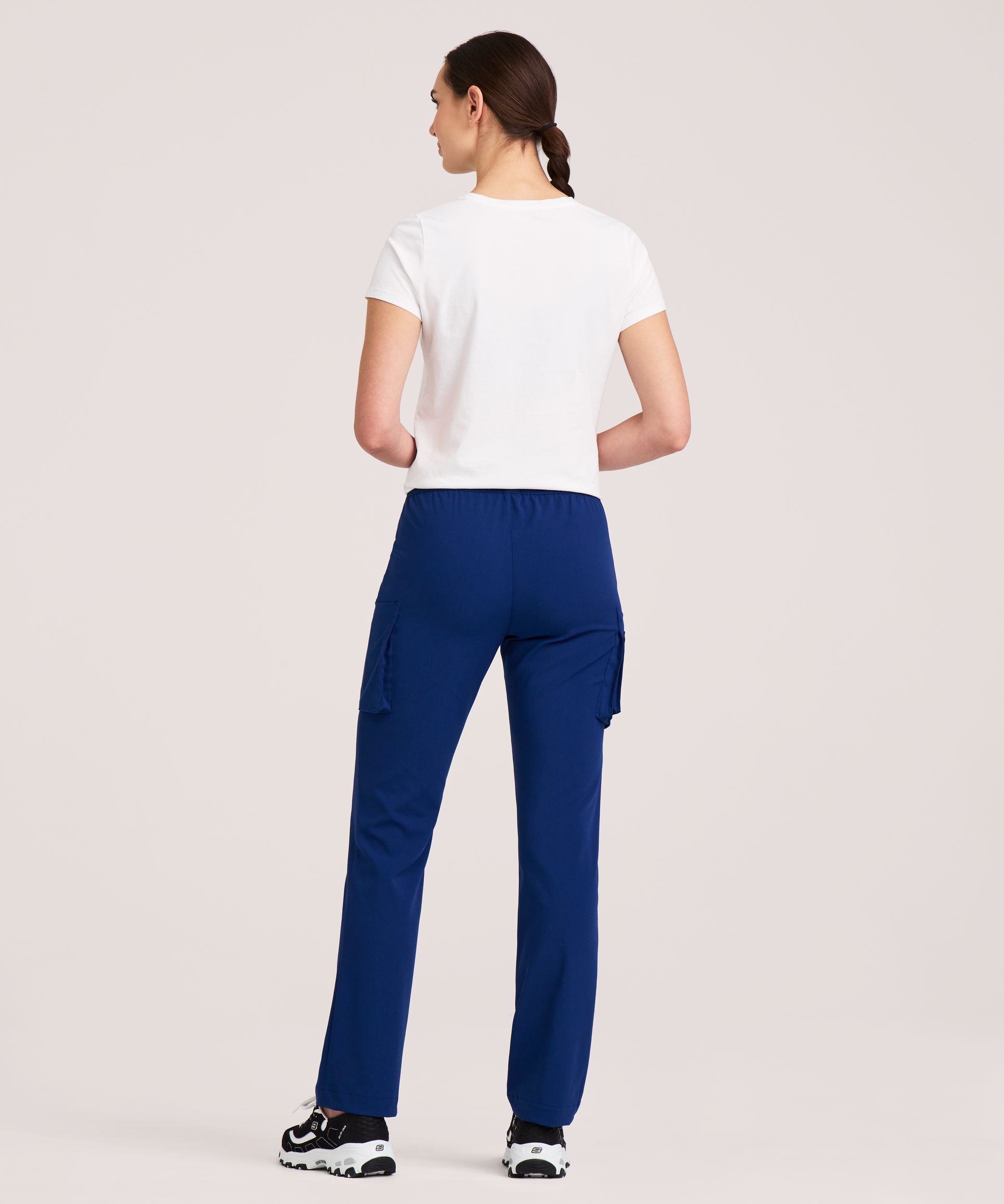 Health Pro Heart Women's Heart Cargo Pocket Elastic Stretch Waist with Drawstring Scrub Pants - Navy