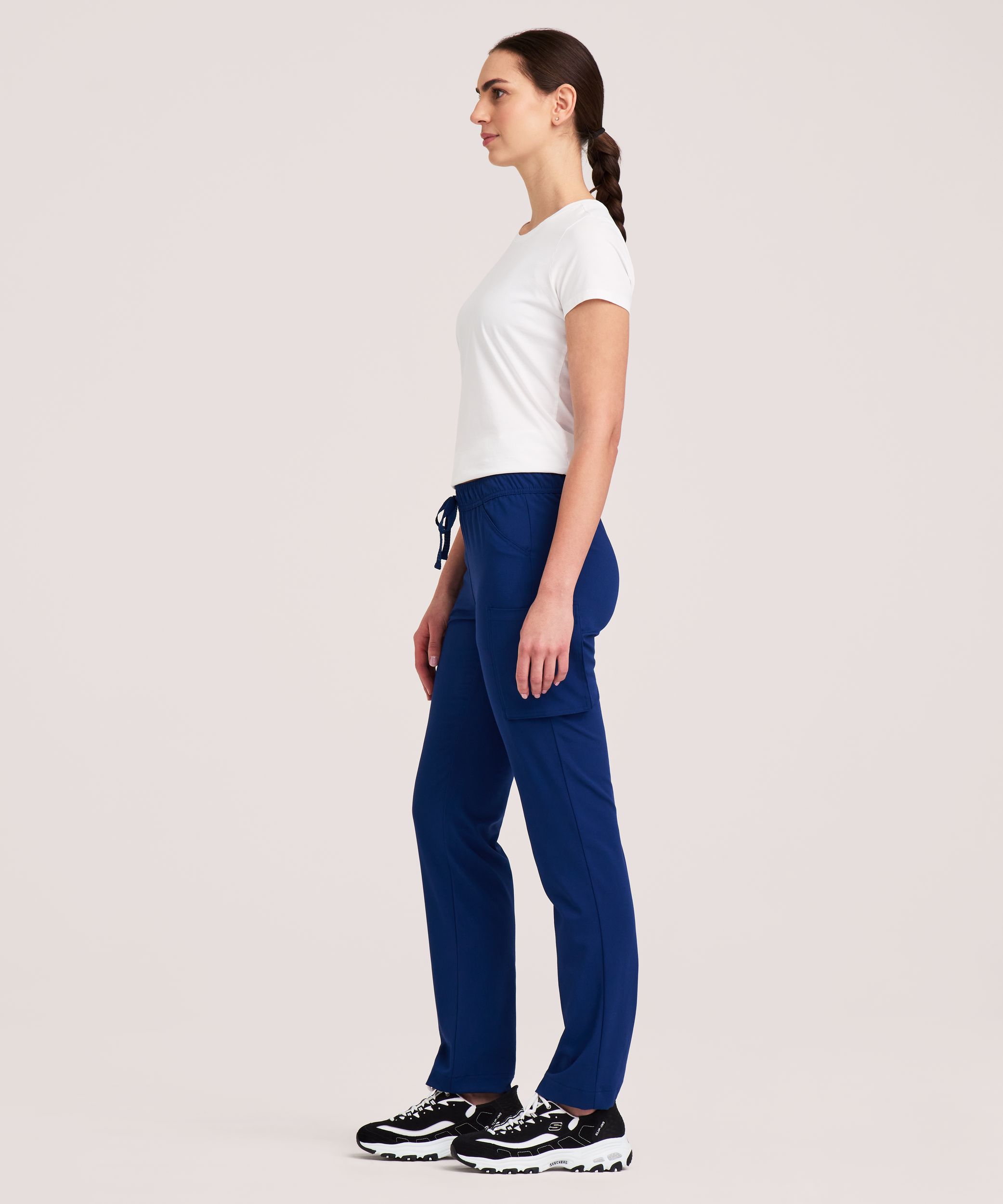 Health Pro Heart Women's Heart Cargo Pocket Elastic Stretch Waist with Drawstring Scrub Pants - Navy