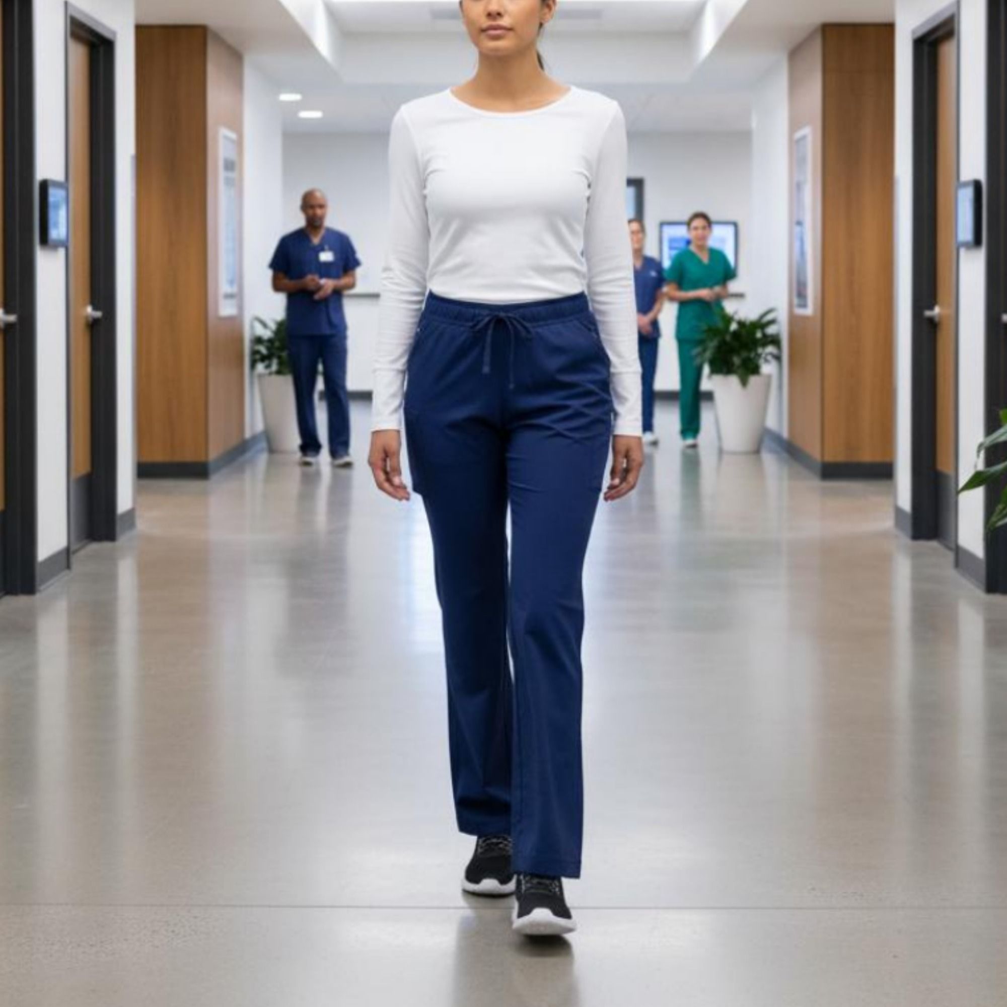 Health Pro Heart Women's Heart Cargo Pocket Elastic Stretch Waist with Drawstring Scrub Pants - Navy