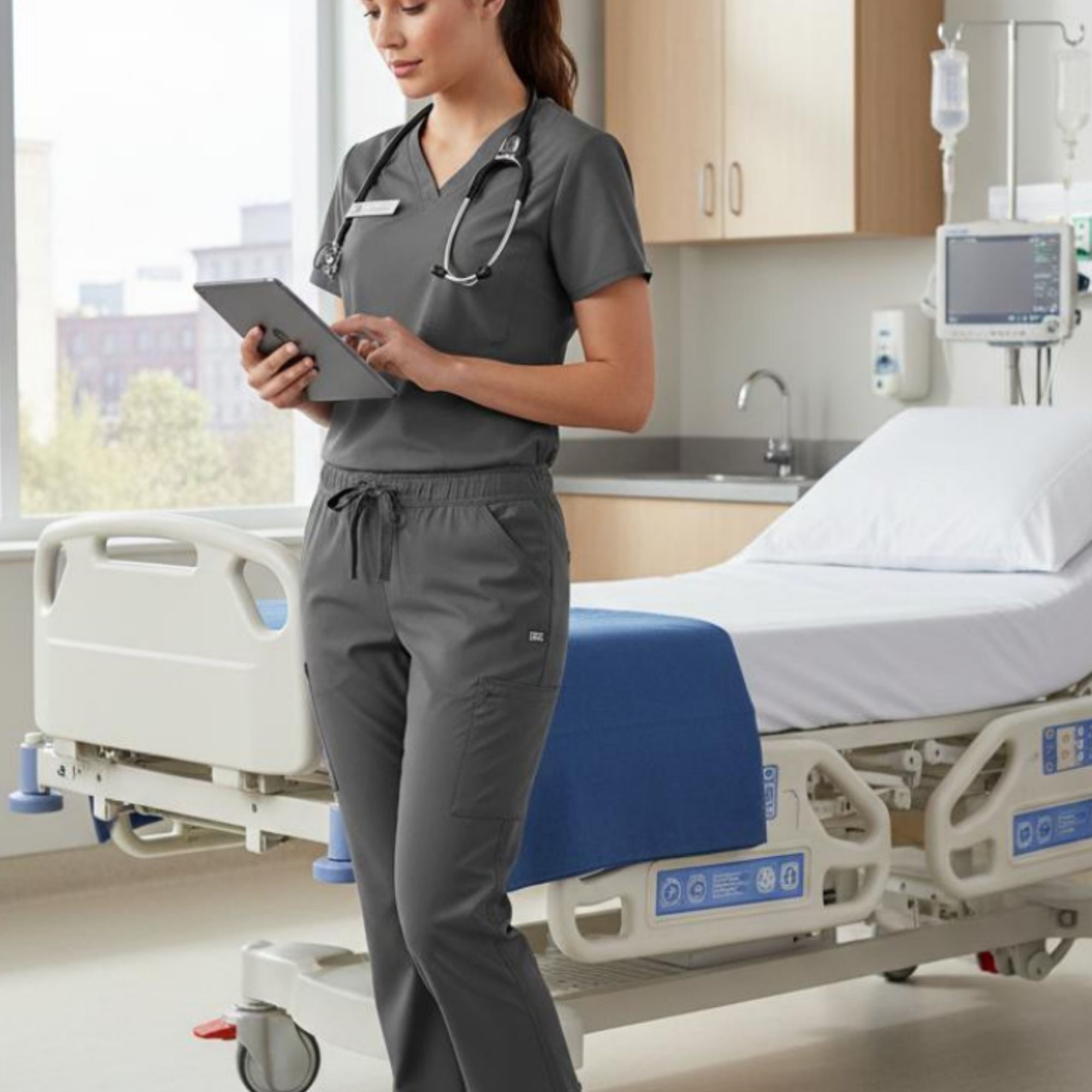 Pantalon d’uniforme médical Health Pro Heart de HEALTH PRO à poche cargo et à ceinture élastique avec cordon de serrage, pour femmes, Women's Heart