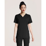 Haut d'uniforme médical Health Pro Heart de HEALTH PRO de couleur unie à encolure en V et à 5 poches pour femmes, Women's Heart Front_Flat