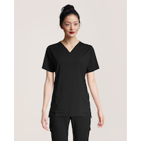 Haut d'uniforme médical Health Pro Heart de HEALTH PRO de couleur unie à encolure en V et à 5 poches pour femmes, Women's Heart Front_Flat
