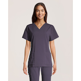 Health Pro Heart Women's Heart V-Neck Solid Scrub Top - Grey Front_Flat