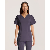 Haut d'uniforme médical Health Pro Heart de HEALTH PRO de couleur unie à encolure en V et à 5 poches pour femmes, Women's Heart Front_Flat