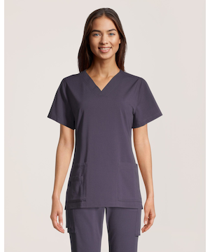 Haut d'uniforme médical Health Pro Heart de HEALTH PRO de couleur unie à encolure en V et à 5 poches pour femmes, Women's Heart