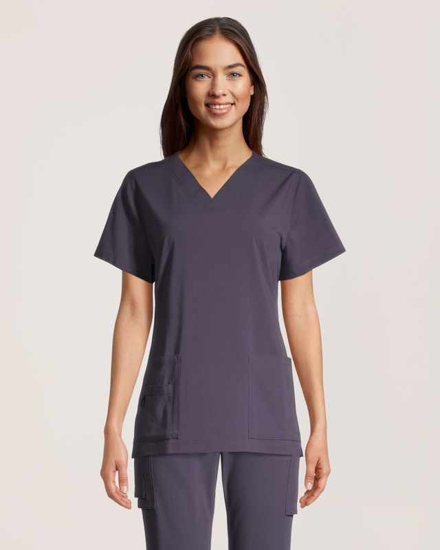 Haut d'uniforme médical Health Pro Heart de HEALTH PRO de couleur unie à encolure en V et à 5 poches pour femmes, Women's Heart