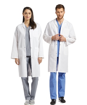 White Cross Unisex Three Pocket Lab Coat with Snaps - White