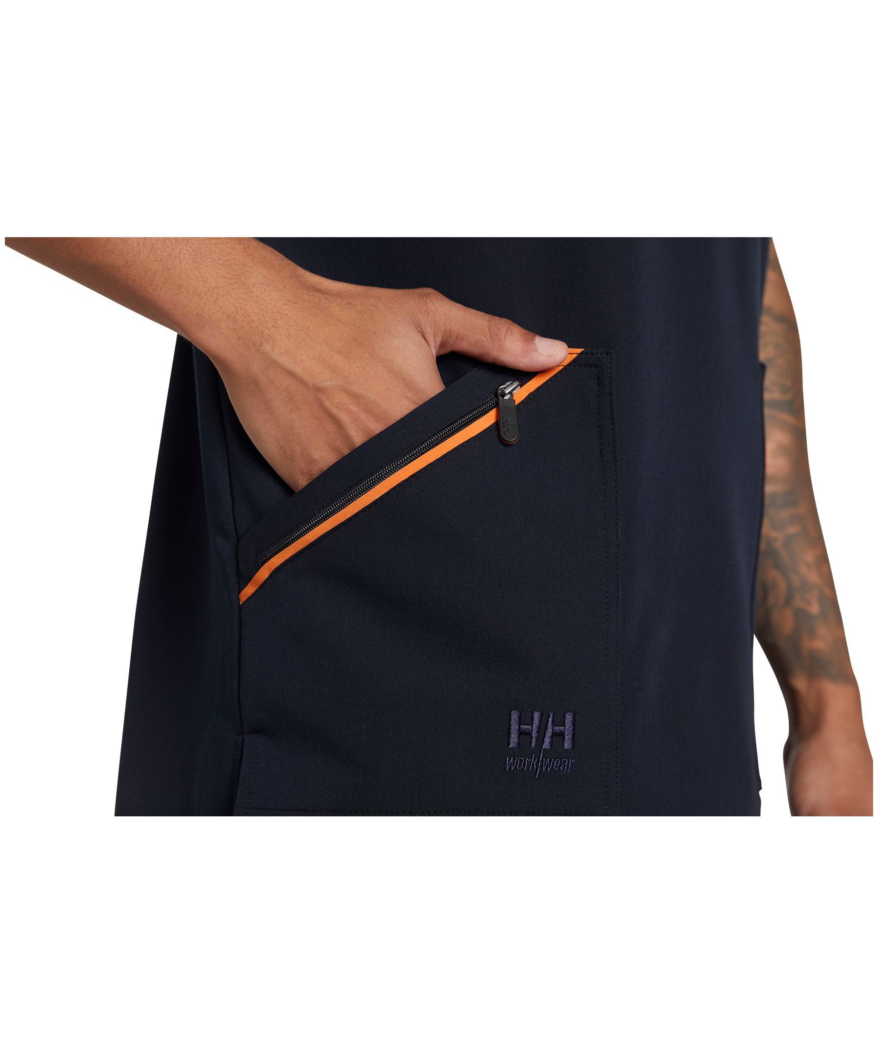 Haut d'uniforme médical extensible Helly Hansen Workwear, à manches courtes, encolure en V et pli arrière, pour hommes
