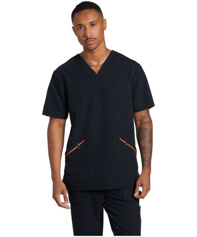 Haut d'uniforme médical extensible Helly Hansen Workwear, à manches courtes, encolure en V et pli arrière, pour hommes