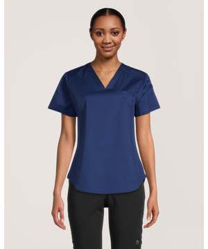 Haut d'uniforme médical avec encolure en V et 3 poches à porter dans le pantalon pour femmes