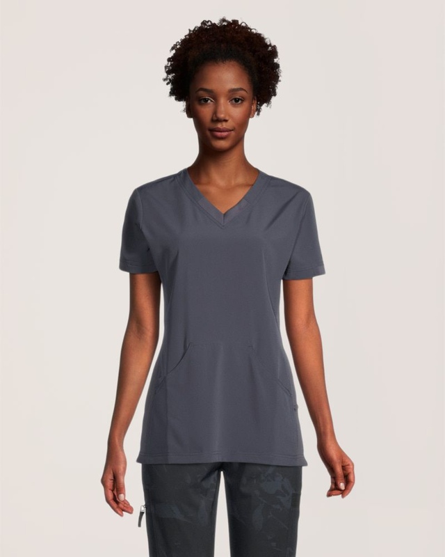 Haut d'uniforme médical sportif Scrubletics à encolure en V et à poche kangourou pour femmes