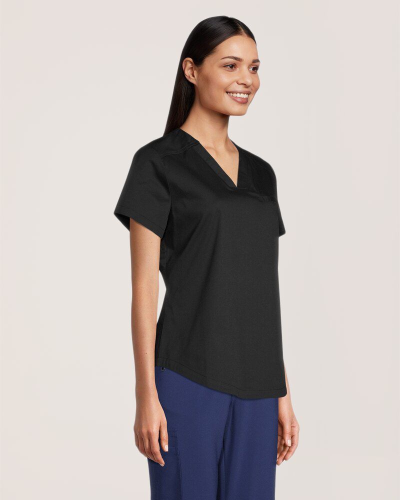Haut d'uniforme médical avec encolure en V et 3&nbsp;poches à porter dans le pantalon pour femmes