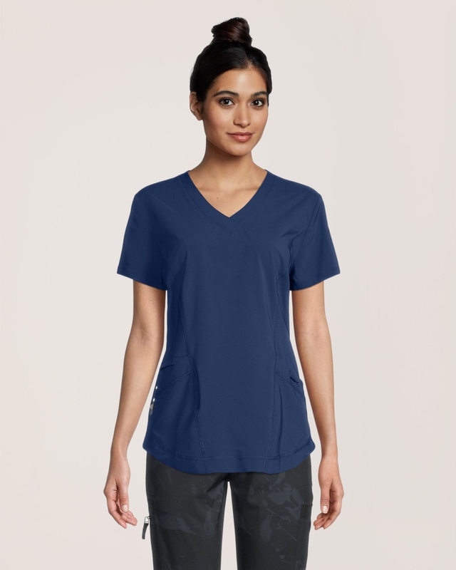 Haut d'uniforme médical Scrubletics avec encolure en V et ourlet arrondi pour femmes