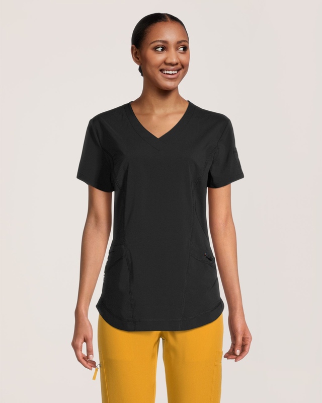Haut d'uniforme médical Scrubletics avec encolure en V et ourlet arrondi pour femmes