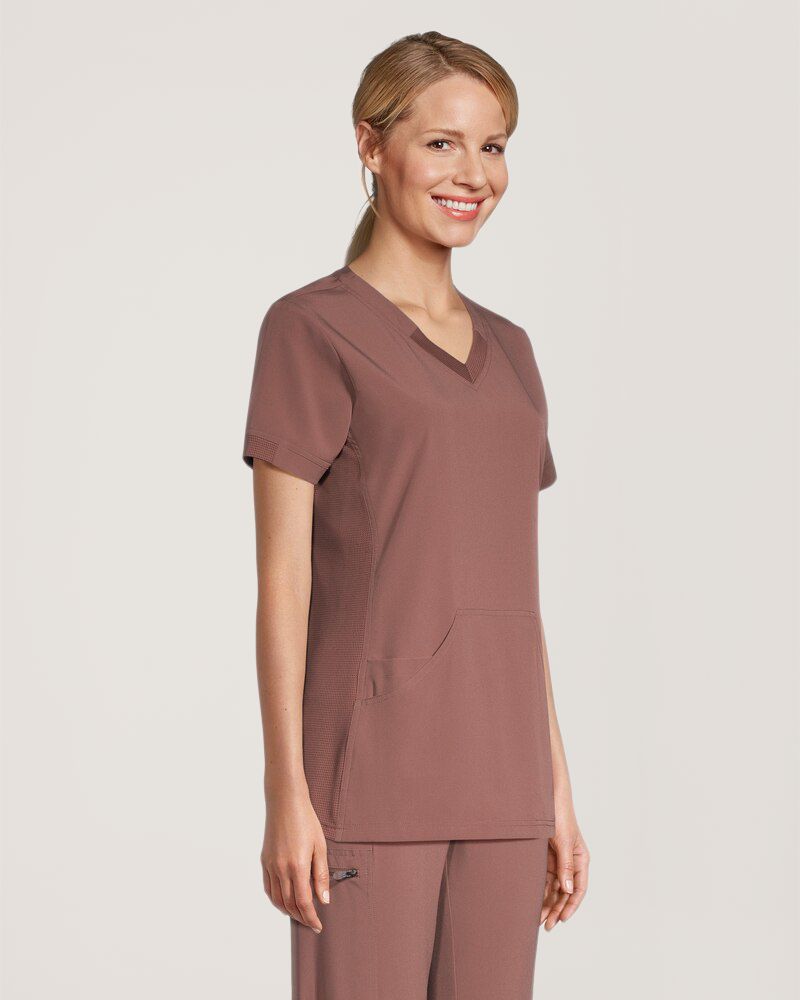 Haut d'uniforme médical style sportif à encolure en V et à deux poches pour femmes, Scrubletics