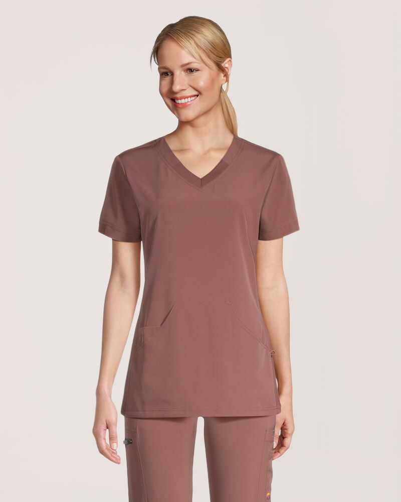 Haut d'uniforme médical style sportif à encolure en V et à deux poches pour femmes, Scrubletics