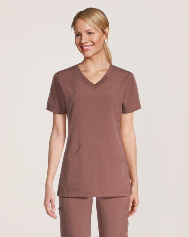 Haut d'uniforme médical style sportif à encolure en V et à deux poches pour femmes, Scrubletics