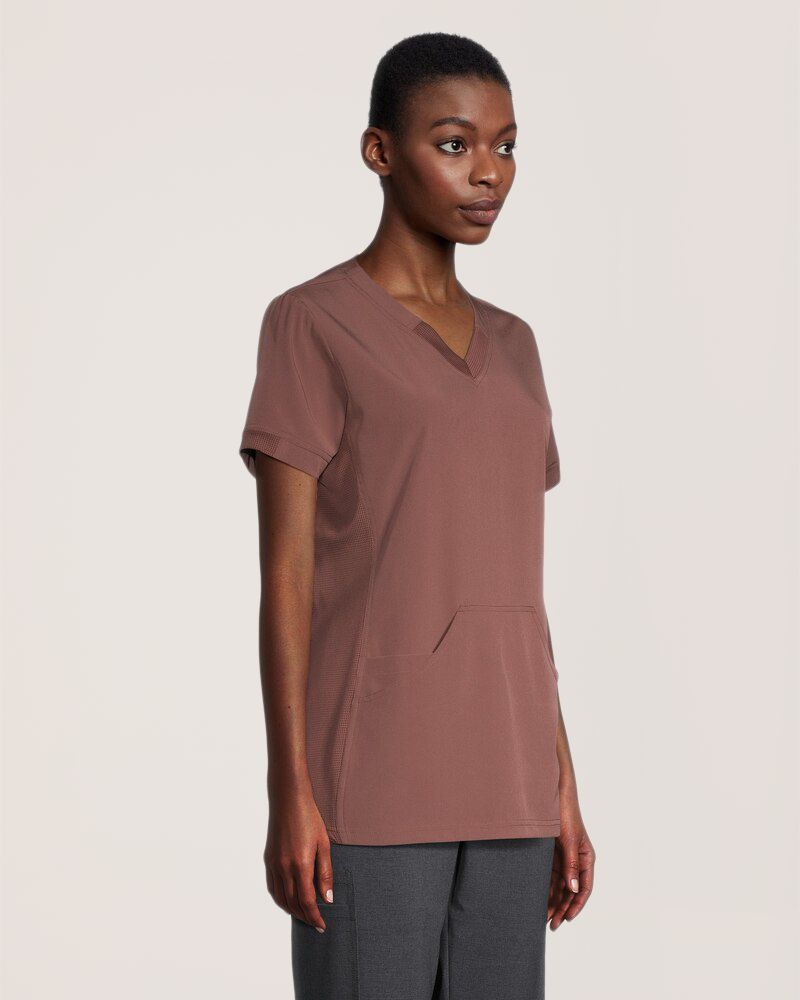 Haut d'uniforme médical style sportif à encolure en V et à deux poches pour femmes, Scrubletics