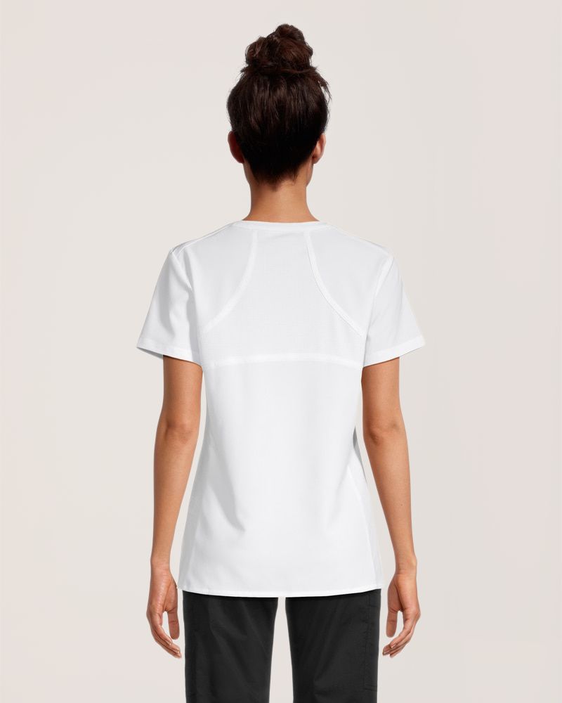 White Cross Women's V Neck with Back Yoke Scrub Top