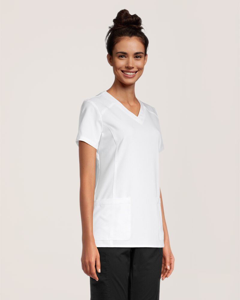 White Cross Women's V Neck with Back Yoke Scrub Top