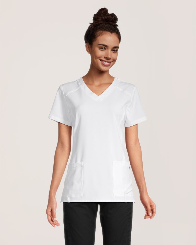 White Cross Women's V Neck with Back Yoke Scrub Top