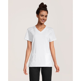 White Cross Women's V Neck with Back Yoke Scrub Top Front_Flat