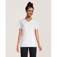 White Cross Women's V Neck with Back Yoke Scrub Top Front_Flat